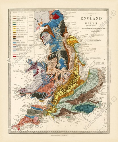 Antique geological map england - antique,
