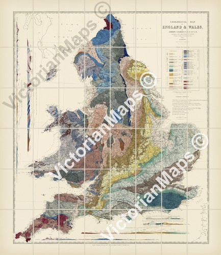 Antique geological map england - geological,