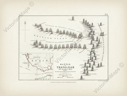Antique map trafalgar battle - antique,