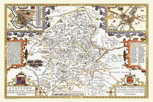 Old map staffordshire 1611 - old, of