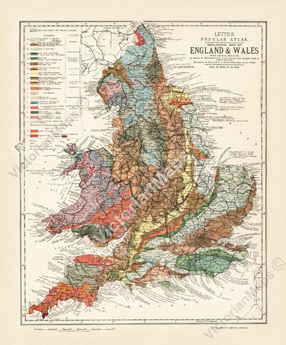 Antique geological map england - map,
