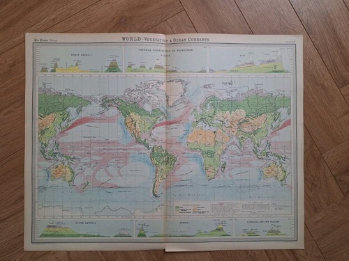Antique 19thc map world - map,