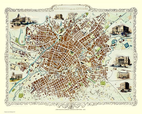 Old map manchester 1851 by - map, of