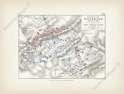 Antique map waterloo - antique, battle