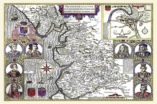 Old map lancashire - of, 1611