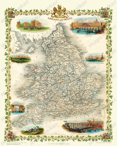 Old map england wales - of,