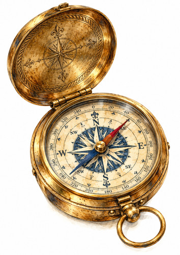 Antique brass compass rose - brass,