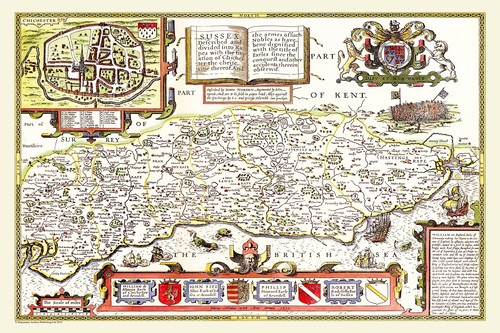 Old map sussex 1611 - old, by