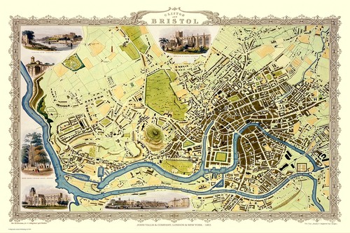 Old map bristol 1851 by - bristol,